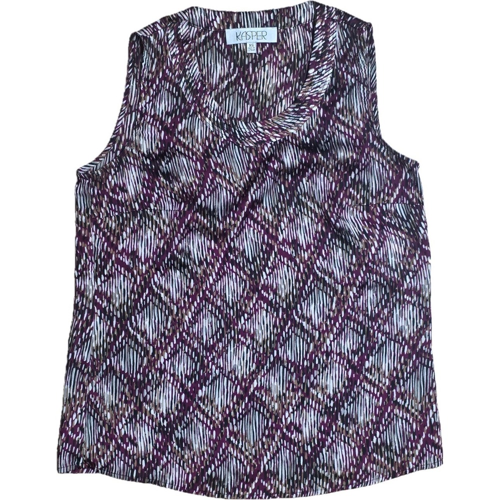 Kasper Women's Purple Sleeveless Draped V-Neck Blouse Geometric Print Size XS
